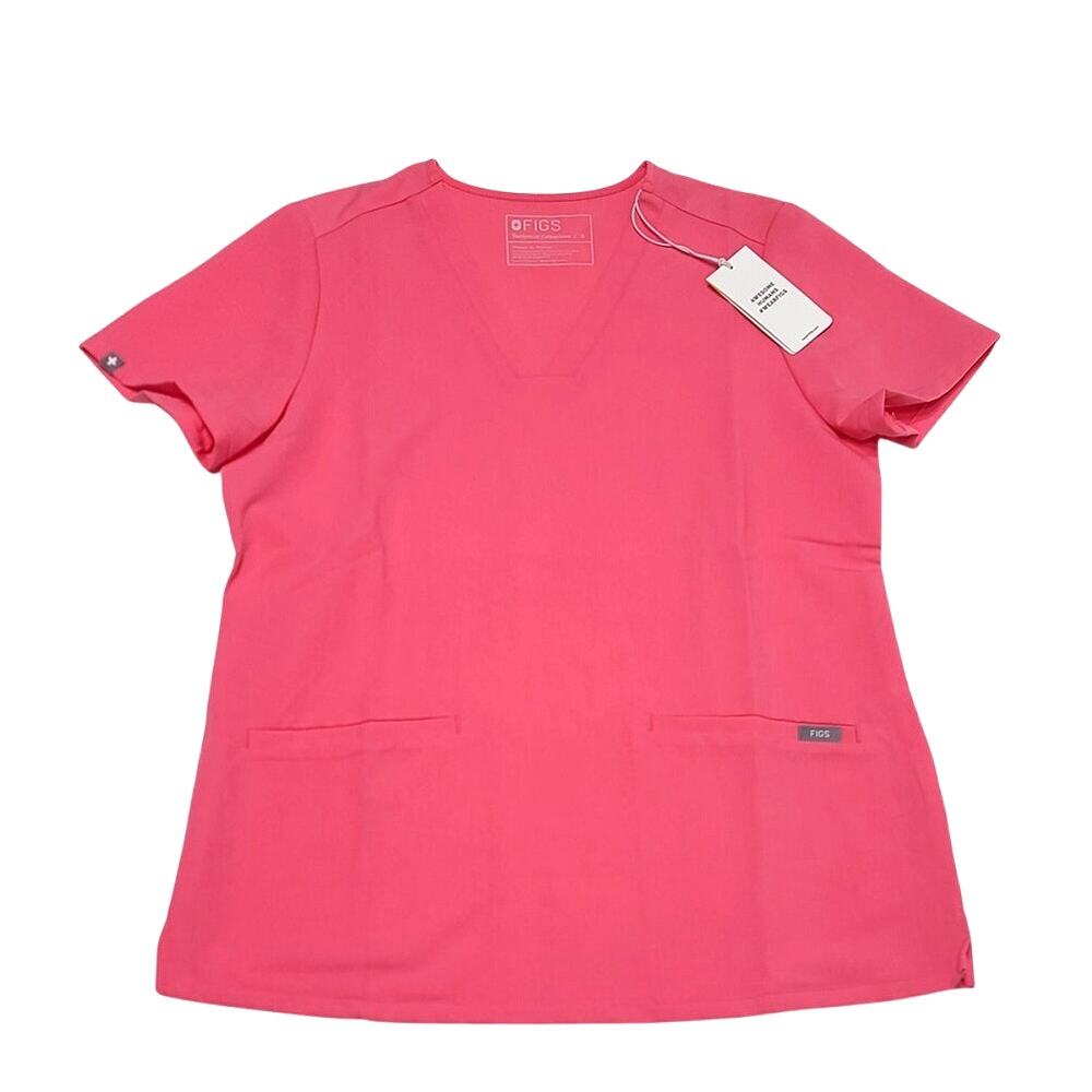 Figs Technical Collection Casma 3 pocket scrub top coral women's small NWT